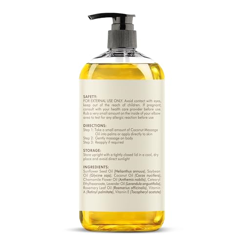 MAJESTIC PURE Coconut Massage Oil for Massage Therapy - Refreshing, and Relaxing - Natural Oils - for All Skin Types - Men and Women - 8 fl oz