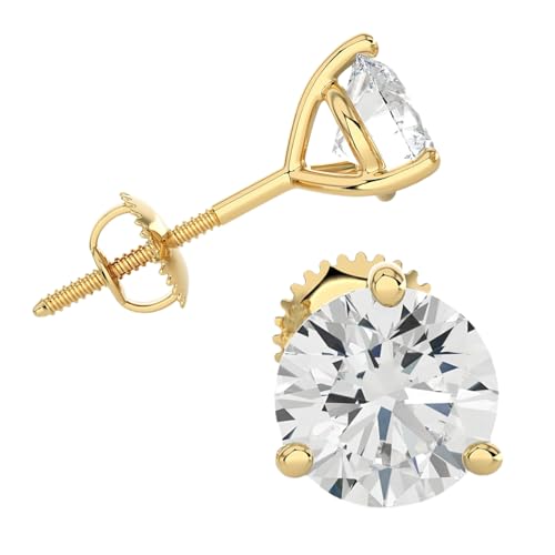 Privosa - 5 Carat Lab Grown Diamond Stud Earrings in 14K Yellow Gold