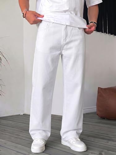 JMIERR Mens Denim Baggy Jeans Relaxed Fit Work Pants for Men Outdoor Casual Quiet Luxury Pants, L, White