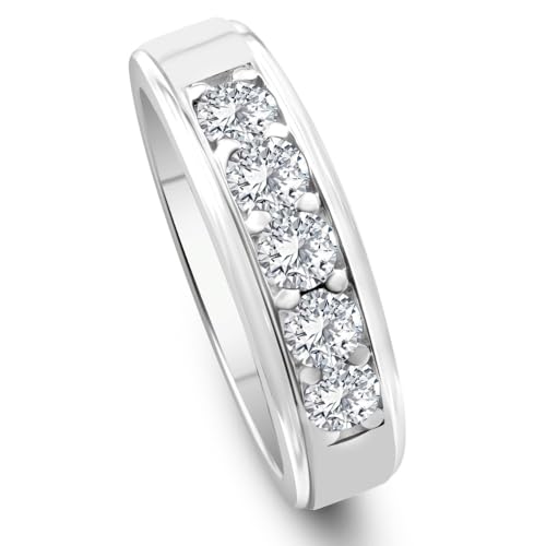 P3 POMPEII3 Pompeii 1 1/2Ct Men's Diamond Wedding Anniversary Ring in 10k Gold Lab Grown Five Stone - Size 7 (G/H,SI2-I1)