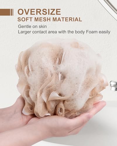 MTDLYICE Loofah Sponge, XL Large Loofah 75g 4 Pack, Bath Sponge Soft Mesh Shower, Body Scrubber, Loofah for Men, Bath Accessories Body wash Foaming (Beige)