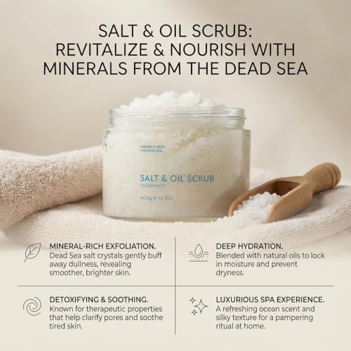 SEACRET Minerals Dead Sea Salt & Oil Body Scrub - Exfoliator with Rosehip, Sea Buckthorn & Green Tea, Mineral Rich Spa Treatment Stimulates Cell Renewal, Pomegranate, 14.1 Fl Oz / 400 ml