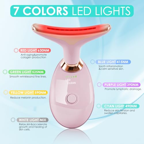 Facial Massager Red-Light-Therapy-for-Face and Neck, Face 𝖲 culpting Wand with 7 Color - Birthday, Christmas, Mothers Day, Valentines Day Gifts for Her Women Mom Best Friend Wife Teacher (Rose Gold)