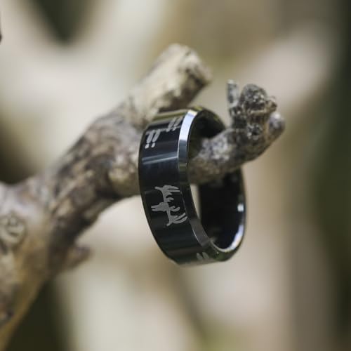 TRUMIUM Black Tungsten Rings for Men Women 8mm Etched Deer Head Size 13