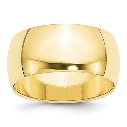 10k Yellow Gold Wedding Band Ring for Men or Women Solid 10mm Half Round Comfort Fit Classic Polished Finish Unisex Plain Commitment Anniversary or Renewal Engravable Wide Gold Ring Stackable