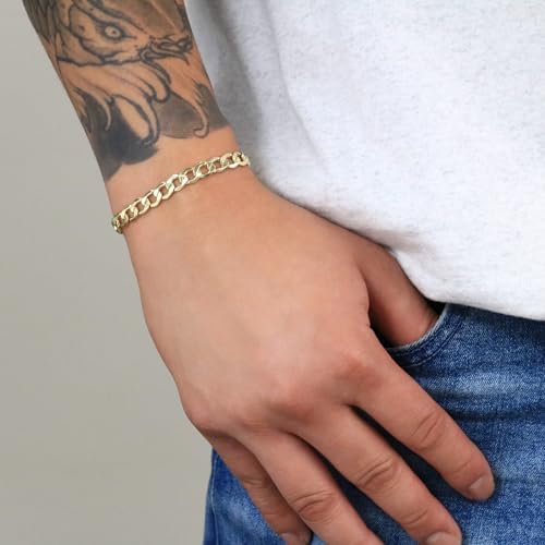 Nuragold 14k Real Yellow Gold Cuban Curb Link 6.5mm Chain Bracelet (7"-9") - 9"