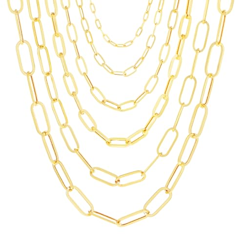 Nuragold 14k Real Yellow Gold Paperclip Chain Cable Link Italian Necklace - 7mm,22"