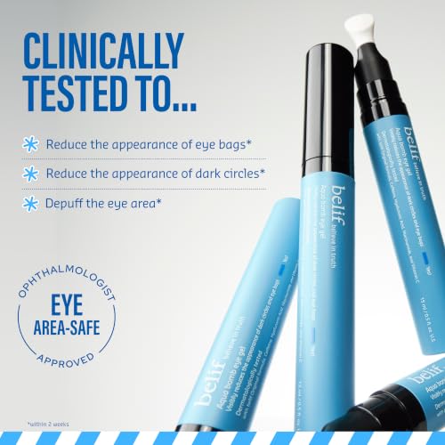 belif Aqua Bomb Cooling Eye Gel - Caffeine & Hyaluronic Acid for Puffiness & Hydration, Niacinamide & Vitamin C for Dark Circles, Adenosine & Collagen for Plumping, Korean Skin Care, 0.5 fl oz (15ml)