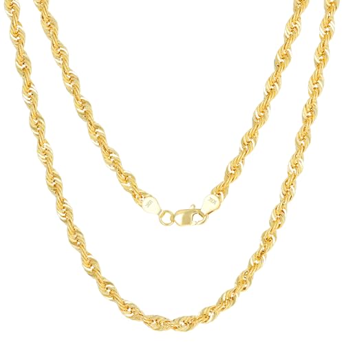 Nuragold 10k Real Yellow Gold 4mm Rope Chain Lightweight Necklace (16"-30") - 22"
