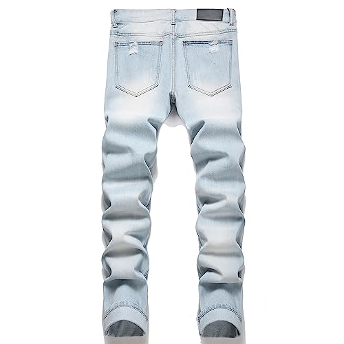 OIIIO Men's Ripped Slim Fit Straight Leg Jean Denim Pant (30, 30011 Blue)
