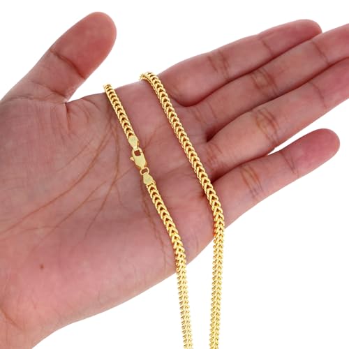 Nuragold 10K Real Yellow Gold 3mm Franco Square Box Wheat Chain Necklace - 20"