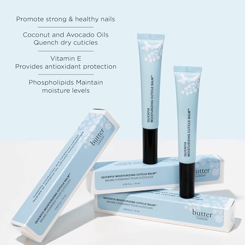 butter LONDON QuickFix Moisturizing Cuticle Balm - Cuticle Cream with Massage Tip Applicator Conditions & Hydrates Dry Cuticles & Skin - Gluten Free Cuticle Care Products Enriched with Vitamin E