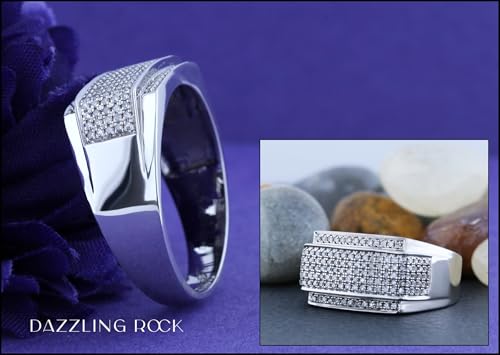 Dazzlingrock Collection 0.45 Carat Round White Diamond Composite Rectangular Engagement Ring for Men in 925 Sterling Silver Size 10