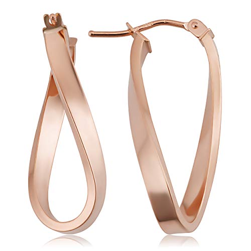 10k Gold Hoop Earrings - Twist Oval and Polished Hoops for Women, 1 Inch