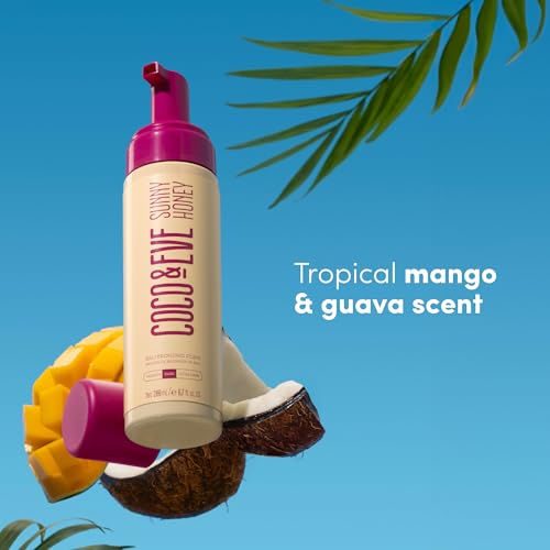 Coco & Eve Sunny Honey Self Tanner Foam - (Medium) Fast Drying, Streak-Free Sunless Tanning Mousse, Tropically Scented Lightweight Natural Looking Tan, Non-Sticky, Vegan, Cruelty Free | 6.7 Fl Oz