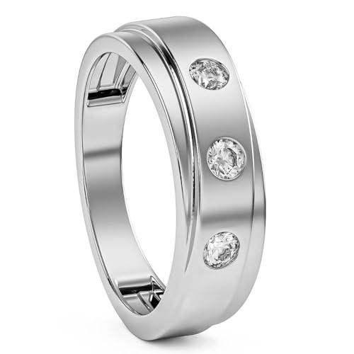P3 POMPEII3 Pompeii 1/2Ct Diamond Ring Men's Lab Grown 3 Stone Polished Wedding Band in 10k Gold - Size 10.5 (F/G,VVS1-VVS2)