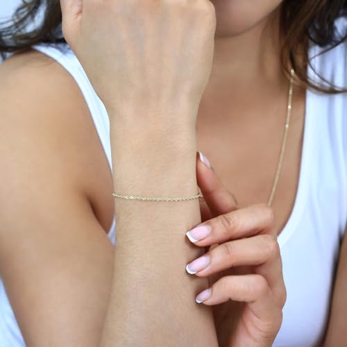 Nuragold 14k Real Yellow Gold Rope Chain Solid Diamond Cut Bracelet - 1.5mm - 9"