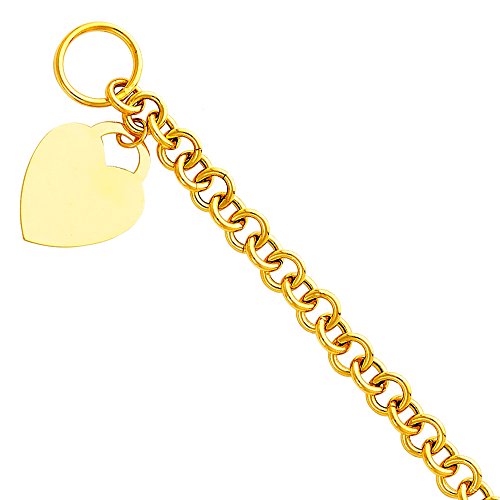 The World Jewelry Center 14k Real Yellow Gold Heart Link Bracelet - 7.5"
