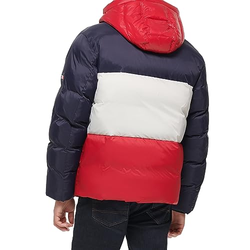 Tommy Hilfiger Men's Relaxed Quilted Puffer Jacket, Midnight/Ice/Red, X-Large