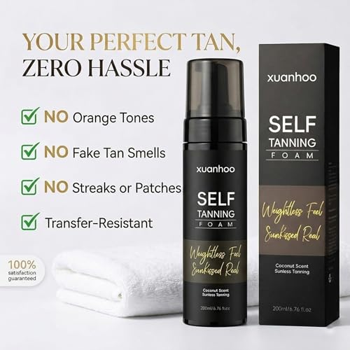 Self Tanning Mousse,Vegan Express Self Tanner,Sunless Tanner,Streak Free,Fast Drying&Moisturizing,Quick Natural Golden Tan for All Skin Types,200ml/6.7 fl oz