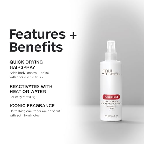 Paul Mitchell Fast Drying Sculpting Hairspray, Flexible Hold, Buildable Body + Shine, For All Hair Types, 8.5 fl oz