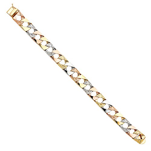 14k REAL Tri Color Gold Men's Nugget Square Cuban Link Bracelet - 8.5"