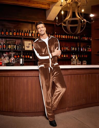 COOFANDY Velvet Jacket and Pants Set Men Activewear Full Zip Warm Tracksuit Sports Set Casual Sweat Suit