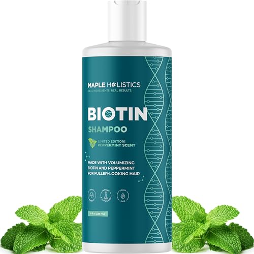 Volumizing Biotin Shampoo for Thinning Hair - Invigorating Peppermint Shampoo for Fine Hair with Argan Coconut and Olive Oils - Vegan & Color Safe - Paraben Silicone & Sulfate Free (8 Fl Oz)