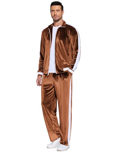 COOFANDY Velvet Jacket and Pants Set Men Activewear Full Zip Warm Tracksuit Sports Set Casual Sweat Suit