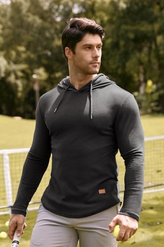 JMIERR Hoodies for Men Fashion Hooded Sweatshirt Long Sleeve Muscle Longline T Shirt Lightweight Fleece Pullover Sweater Shirts, US38(S), Grey
