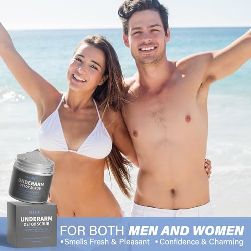 Charcoal Underarm Detox Scrub for Armpit Detox Odor Control & Dark Armpits Spots Remover, Brightening Underarms Bikini Area Inner Thighs & Exfoliating Bumps, Natural Deodorant Scrub for Women & Men