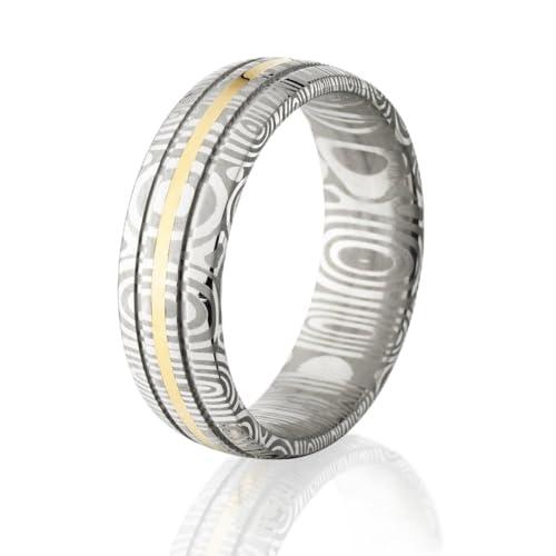 Mens Wedding Bands Premium Wedding Rings for Men Damascus Steel 14k Gold Inlay