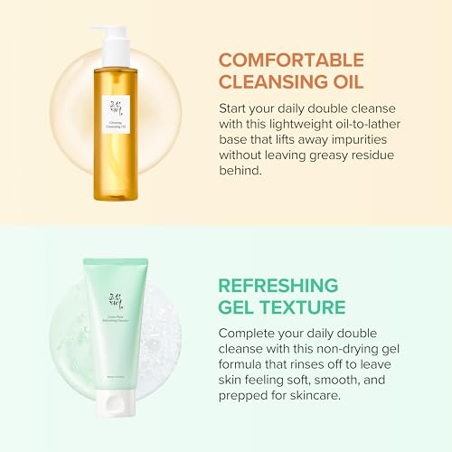 Beauty of Joseon Double Cleansing Duo With Glass Skin Moisturizer Gift | Daily Korean Skincare Face Cleansers for All Skin Types, Gentle Gel Cleanser and Lightweight Cleansing Oil 210 ml, 100 ml