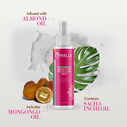 Mielle Organics Mongongo Oil Thermal & Heat Protectant Spray, Protects Hair from Heat Damage, Intense Heat Defense, Curl Pattern Protection, Safe for All Hair Types, 4 Ounce