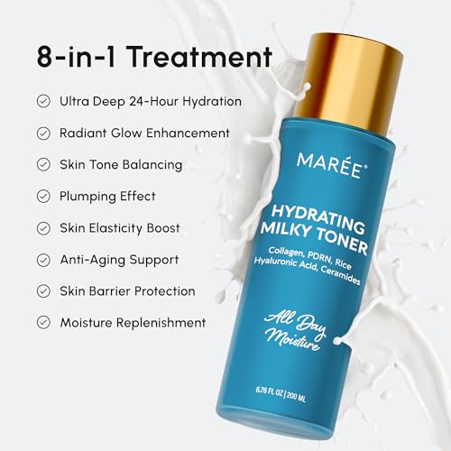 MAREE Hydrating Milky Toner for Face with Rice Ferment, Niacinamide & Collagen – Korean Milk Skin Toner Essence with PDRN, Hyaluronic Acid & Ceramides for Skin Barrier Repair, Daily AM & PM Skincare