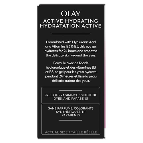 Olay Active Hydrating Eye Gel, Fragrance-Free, Anti-Aging Eye Cream with Hyaluronic Acid and Niacinamide, 0.5 oz