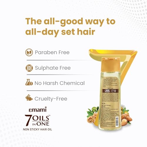 Emami 7-in-1 Hair Oil | with Natural Ayurvedic Herbs | Repairs Hair Damage | Nourishes Scalp | Fights Dandruff | Provides Strong & Healthy Hairs | 3.38 Fl Oz/100ml