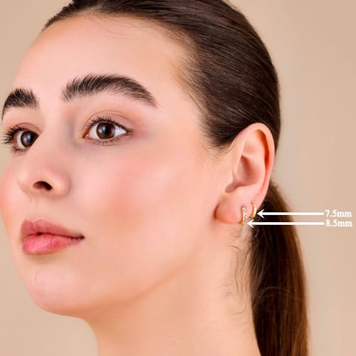 10K Solid Gold Dainty Huggie Hoop Earrings, Diamond Cut Real Gold Hoop Earrings, Small Huggie Hoops - Serena Sparkles (7.5mm Hoops)