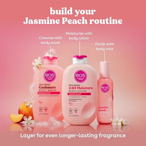 eos Shea Better Body Lotion Jasmine Peach, 24-Hour Moisture Skin Care, Lightweight & Non-Greasy, Natural Shea, Vegan, 16 fl oz