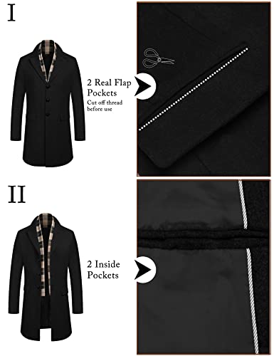 COOFANDY Men Solid Color Casual Woolen Coat Men Long Wool Blends Coats Winter New Business Coat (Grey XL)