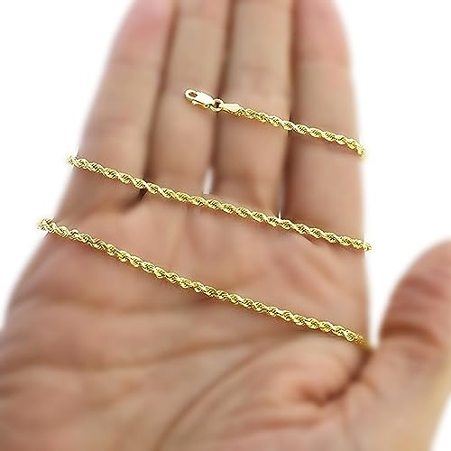 Galaxy Gold GG, 14K Solid Gold Diamond Cut Rope Chain Bracelet, 3mm - 8.5 Inch (7-9" Available), Fine Jewelry