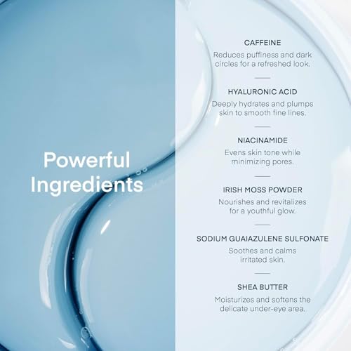 Terez & Honor Under Eye Patches for Dark Circles - 60 Korean Hydrogel Masks for Puffiness, Bags, Wrinkle with Caffeine, Hyaluronic Acid, Niacinamide - Undereye Hydrating & Cooling, Vegan, No Fragrance