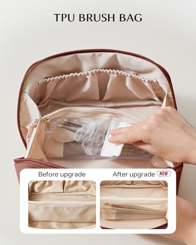 EACHY Travel Makeup Bag for Women, Flat Open Cosmetic Bag, Red, Medium