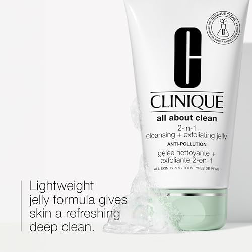 Clinique All About Clean 2-in-1 Cleansing + Exfoliating Jelly, Face Wash & Exfoliator With Salicylic Acid For All Skin Types, 5 Fl Oz