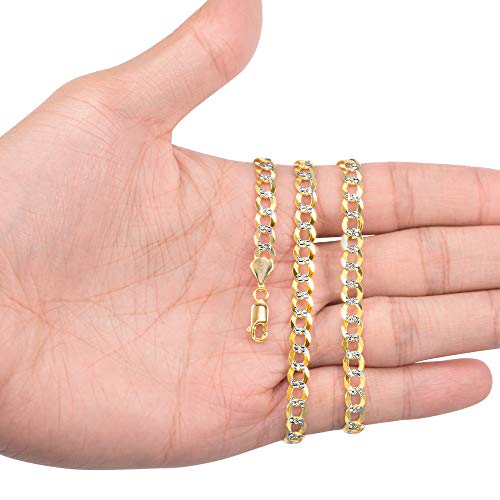 Nuragold 14k Real Yellow Gold Cuban Curb 6mm Solid Pave Chain Necklace - 30"