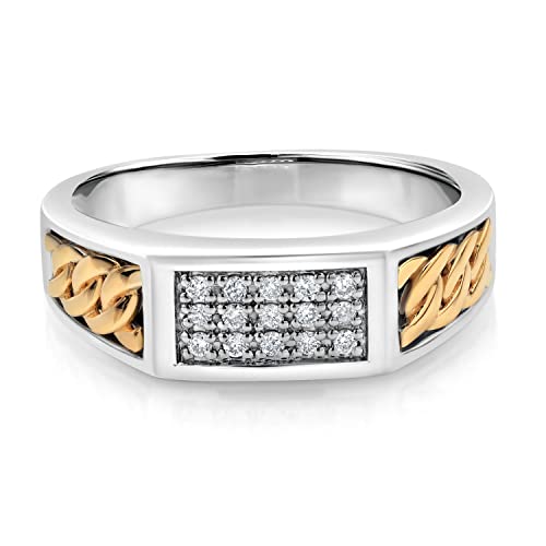 Gem Stone King Men's 925 Sterling Silver and 10K Yellow Gold White Lab Grown Diamond Ring For Men | 0.12 Cttw | 6.5MM Width | Available In Size 7, 8, 9, 10, 11, 12, 13