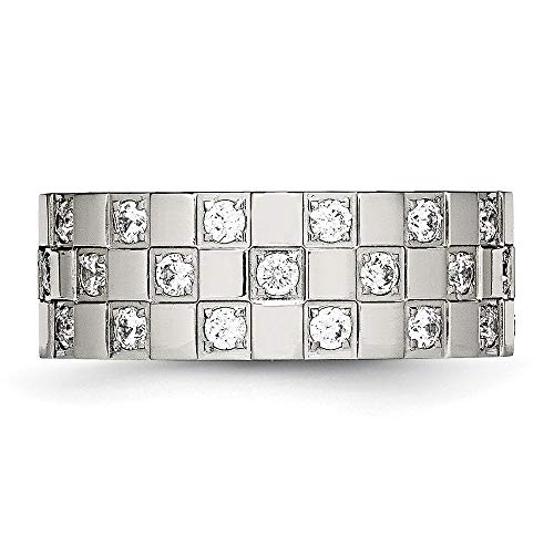 Sonia Jewels Real Stainless Steel Men's Checkered Board CZ Cubic Zirconia Wedding Band Ring Size 10