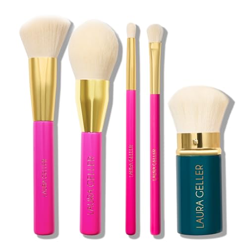 LAURA GELLER 5PC Full Face Professional Vegan Makeup Brush Gift Set | Apply Foundation, Blush, Bronzer, Eyeshadow & More | AMAZON EXCLUSIVE |