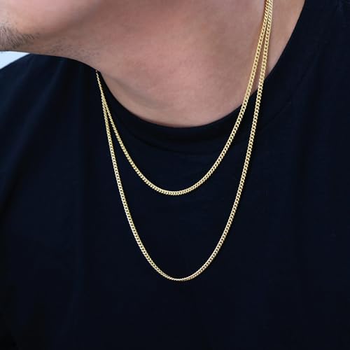 Nuragold 14k Real Yellow Gold Miami Cuban Lightweight Link 3mm Chain Necklace (16"-30") Italian Jewelry for Men & Women - 22"