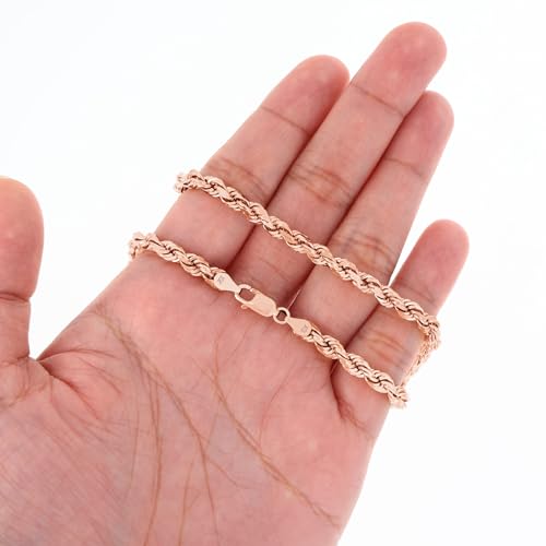 Nuragold 10k Real Rose Gold 5mm Rope Chain Diamond Cut Necklace (18"-30") - 22"
